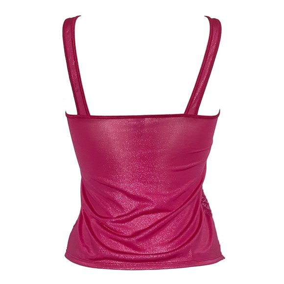 Sheer Shimmery Glitter & Lace Magenta Camisoles - Picture 2 of 2
